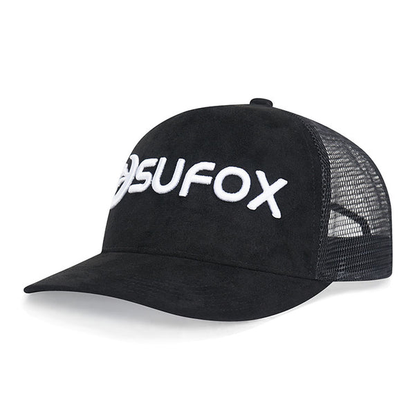 Shenxiucaps 5 Panel Snapback Black Suede Trucker Hat