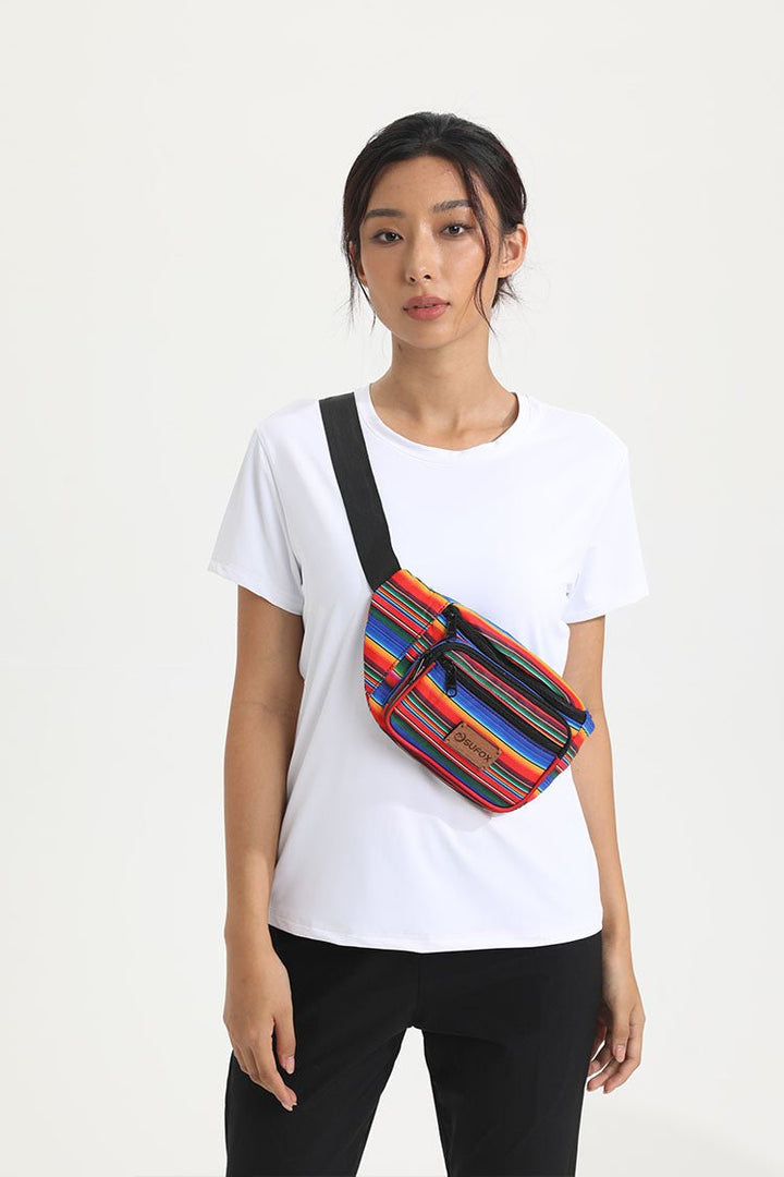 Rainbow Fanny Pack Waist Bag with Wood Logo | Shenxiucaps - Shenxiucaps