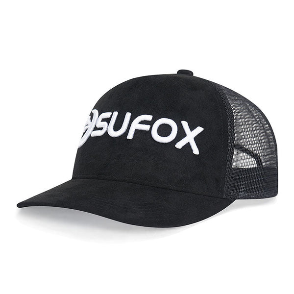 Shenxiucaps 5 Panel Snapback Black Suede Trucker Hat - Shenxiucaps